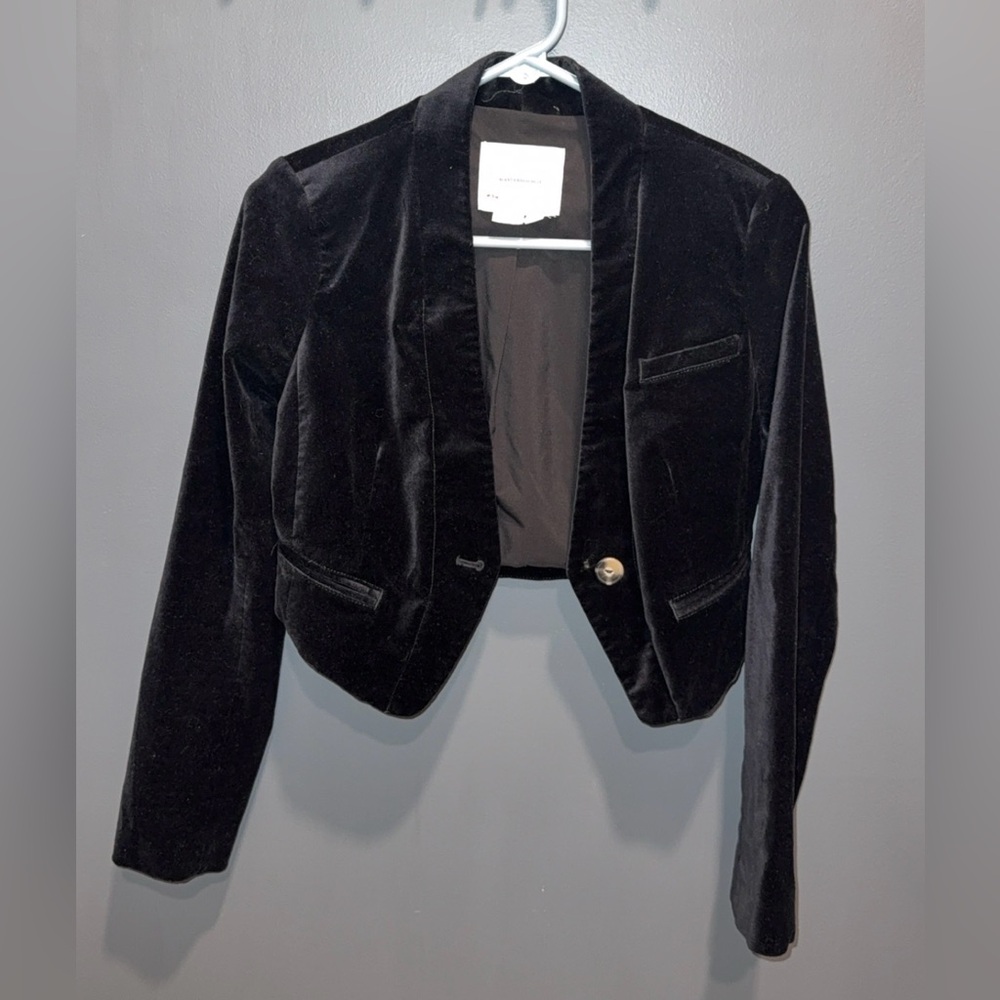 NWOT Anthropologie Velvet Tuxedo Jacket Cropped Blazer Coat Black Size 0 TTS